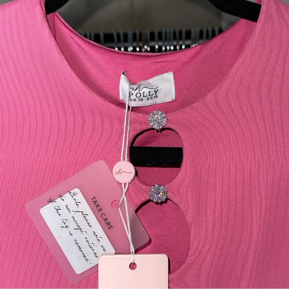 Oh Polly Ruched Cutout Embellished Long Sleeve Bodycon Mini Dress in Hot Pink - Picture 12 of 13